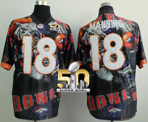Nike Broncos #18 Peyton Manning Team Color Super Bowl 50 Men's Stitched NFL Elite Fanatical Version Jersey
