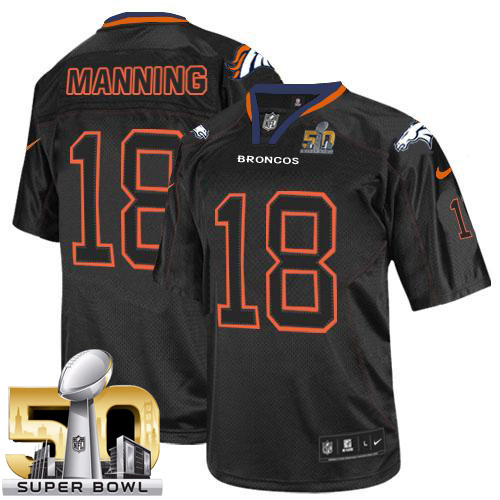 Nike Broncos #18 Peyton Manning Lights Out Black Super Bowl 50 Men's Stitched NFL Elite Jersey