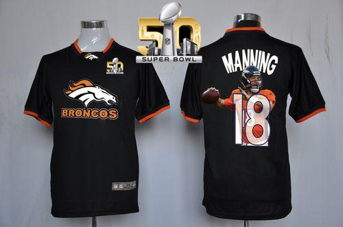 Nike Broncos #18 Peyton Manning Black Super Bowl 50 Men's NFL Game All Star Fashion Jersey