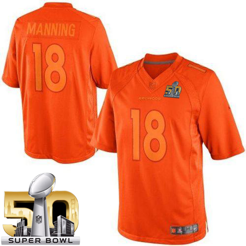 Nike Broncos #18 Peyton Manning Orange Super Bowl 50 Men's Stitched NFL Drenched Limited Jersey