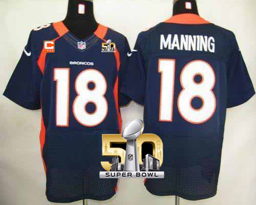 Nike Broncos #18 Peyton Manning Navy Blue With C Patch Super Bowl 50 Men's Stitched NFL Elite Jersey
