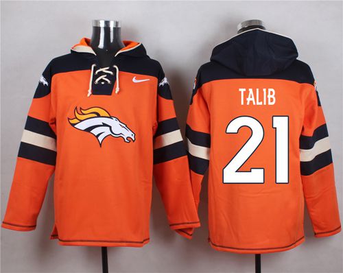 Nike Broncos #21 Aqib Talib Orange Player Pullover NFL Hoodie