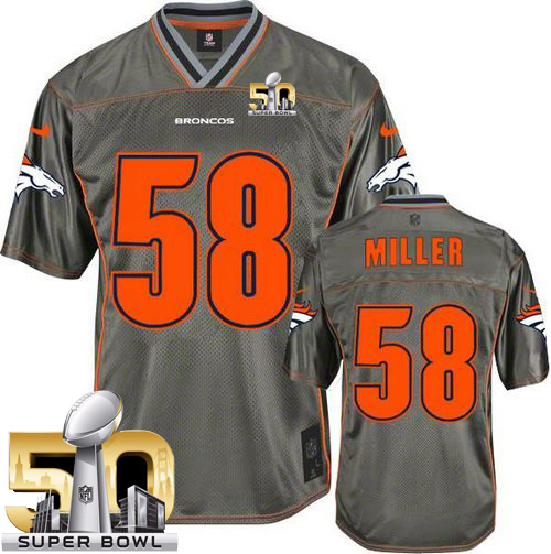 Nike Broncos #58 Von Miller Grey Super Bowl 50 Men's Stitched NFL Elite Vapor Jersey