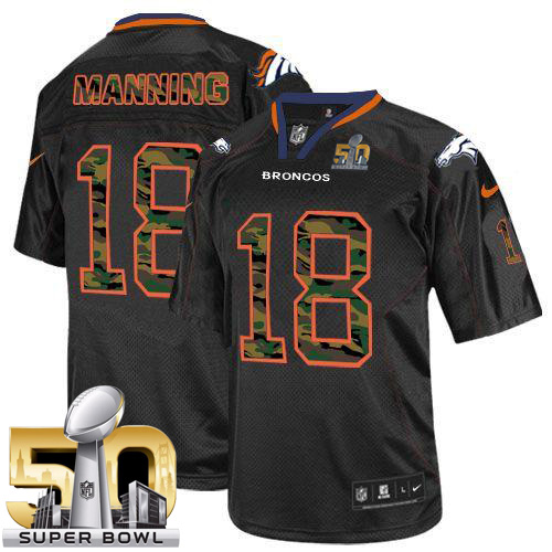 Nike Broncos #18 Peyton Manning Black Super Bowl 50 Men's Stitched NFL Elite Camo Fashion Jersey