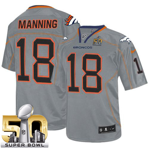 Nike Broncos #18 Peyton Manning Lights Out Grey Super Bowl 50 Men's Stitched NFL Elite Jersey