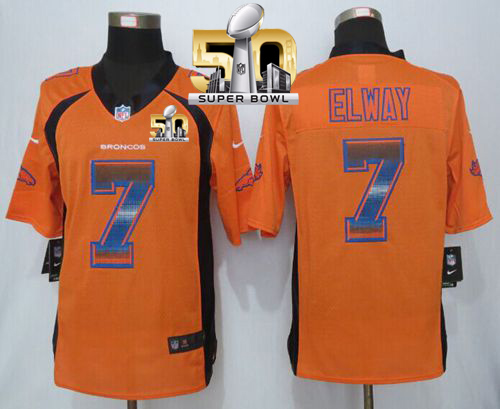 Nike Broncos #7 John Elway Orange Team Color Super Bowl 50 Men's Stitched NFL Limited Strobe Jersey
