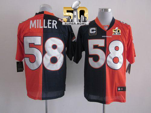 Nike Broncos #58 Von Miller Orange/Navy Blue Super Bowl 50 Men's Stitched NFL Elite Split Jersey