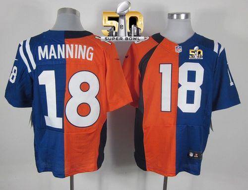 Nike Broncos #18 Peyton Manning Orange/Royal Blue Super Bowl 50 Men's Stitched NFL Elite Split Colts Jersey