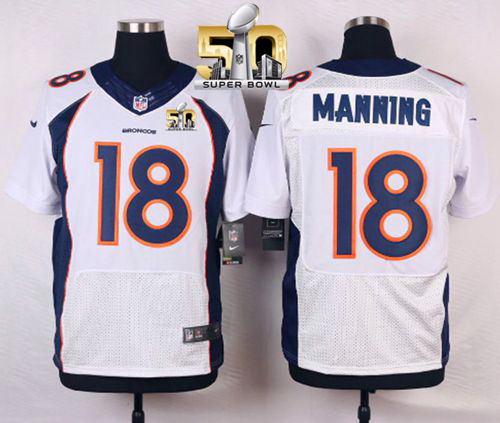 Nike Broncos #18 Peyton Manning White Super Bowl 50 Men's Stitched NFL New Elite Jersey
