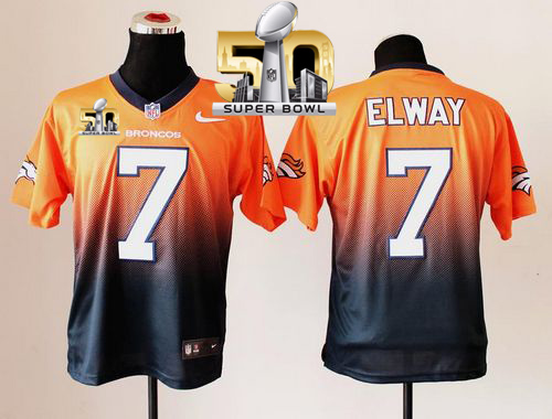 Nike Broncos #7 John Elway Orange/Navy Blue Super Bowl 50 Men's Stitched NFL Elite Fadeaway Fashion Jersey