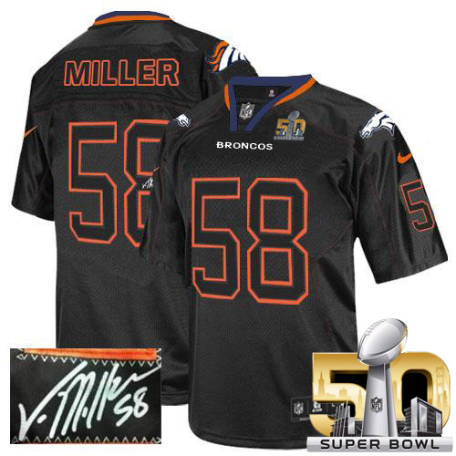 Nike Broncos #58 Von Miller Lights Out Black Super Bowl 50 Men's Stitched NFL Elite Autographed Jersey
