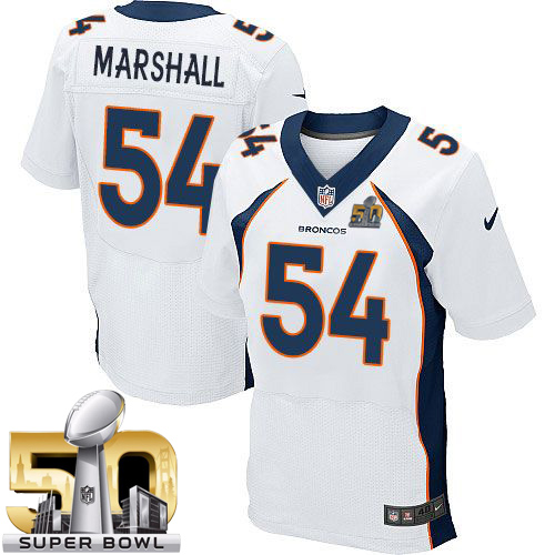 Nike Broncos #54 Brandon Marshall White Super Bowl 50 Men's Stitched NFL New Elite Jersey