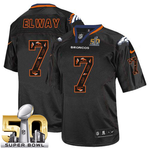 Nike Broncos #7 John Elway New Lights Out Black Super Bowl 50 Men's Stitched NFL Elite Jersey