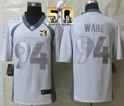 Nike Broncos #94 DeMarcus Ware White Super Bowl 50 Men's Stitched NFL Limited Platinum Jersey