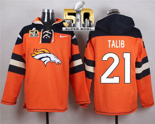 Nike Broncos #21 Aqib Talib Orange Super Bowl 50 Player Pullover NFL Hoodie