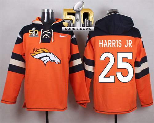 Nike Broncos #25 Chris Harris Jr Orange Super Bowl 50 Player Pullover NFL Hoodie