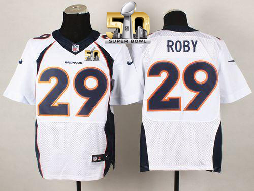 Nike Broncos #29 Bradley Roby White Super Bowl 50 Men's Stitched NFL New Elite Jersey