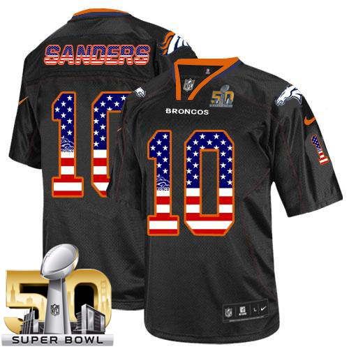 Nike Broncos #10 Emmanuel Sanders Black Super Bowl 50 Men's Stitched NFL Elite USA Flag Fashion Jersey