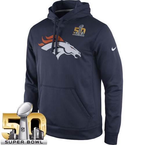 Men's Denver Broncos Nike Navy Super Bowl 50 Practice Performance Pullover Hoodie