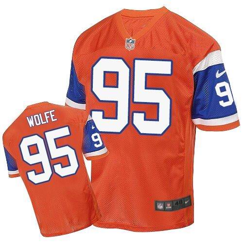 Nike Broncos #95 Derek Wolfe Orange Throwback Men's Stitched NFL Elite Jersey