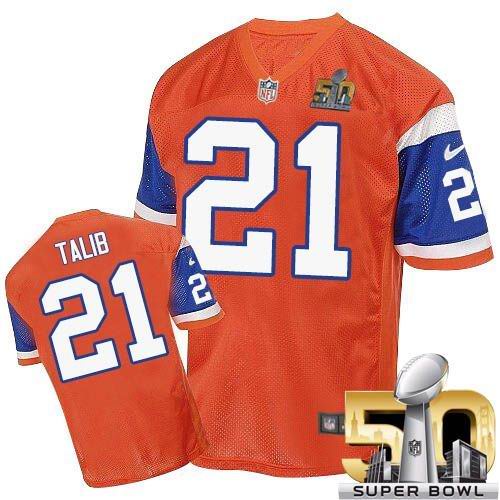 Nike Broncos #21 Aqib Talib Orange Throwback Super Bowl 50 Men's Stitched NFL Elite Jersey