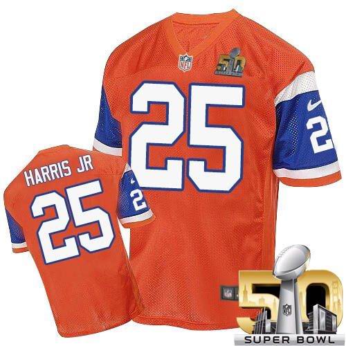 Nike Broncos #25 Chris Harris Jr Orange Throwback Super Bowl 50 Men's Stitched NFL Elite Jersey