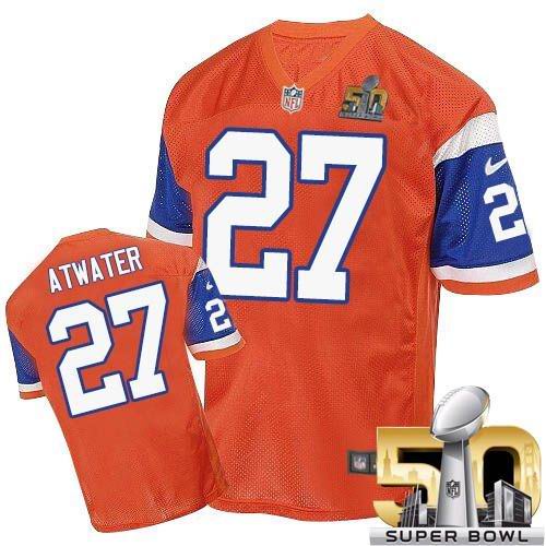 Nike Broncos #27 Steve Atwater Orange Throwback Super Bowl 50 Men's Stitched NFL Elite Jersey