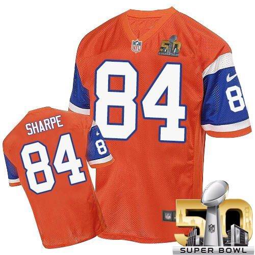 Nike Broncos #84 Shannon Sharpe Orange Throwback Super Bowl 50 Men's Stitched NFL Elite Jersey