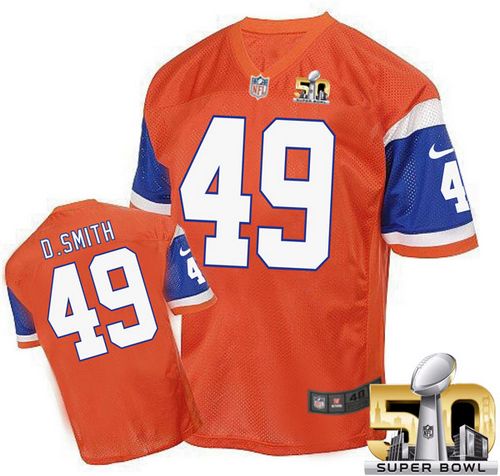 Nike Broncos #49 Dennis Smith Orange Super Bowl 50 Men's Stitched NFL Elite Throwback Jersey