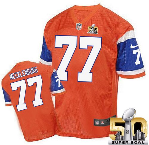 Nike Broncos #77 Karl Mecklenburg Orange Super Bowl 50 Men's Stitched NFL Elite Throwback Jersey