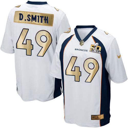 Nike Broncos #49 Dennis Smith White Men's Stitched NFL Game Super Bowl 50 Collection Jersey