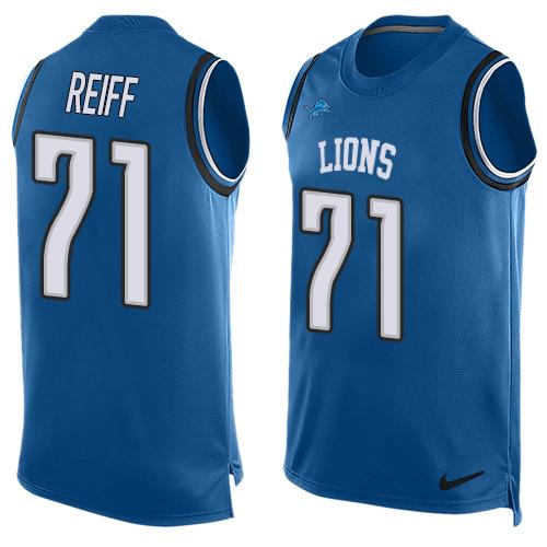 Nike Lions #71 Riley Reiff Blue Team Color Men's Stitched NFL Limited Tank Top Jersey