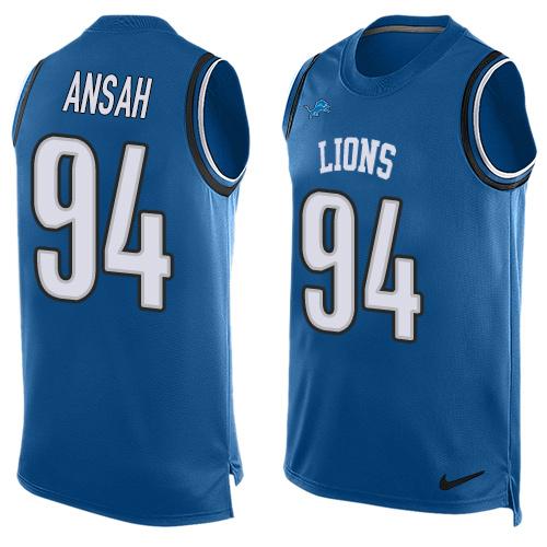 Nike Lions #94 Ziggy Ansah Blue Team Color Men's Stitched NFL Limited Tank Top Jersey
