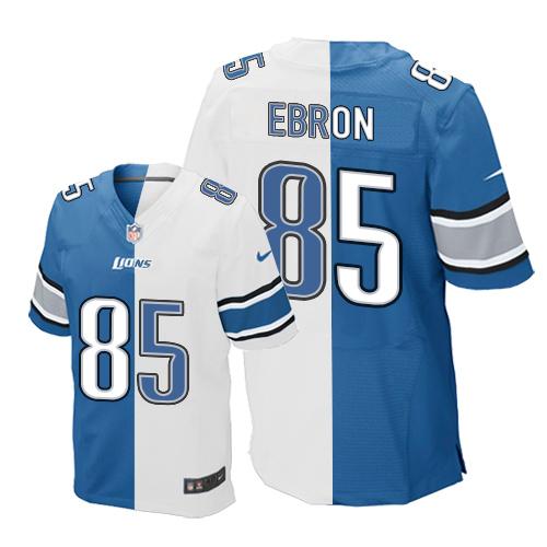 Nike Lions #85 Eric Ebron Blue/White Men's Stitched NFL Elite Split Jersey