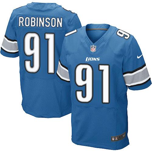 Nike Lions #91 A'Shawn Robinson Blue Team Color Men's Stitched NFL Elite Jersey