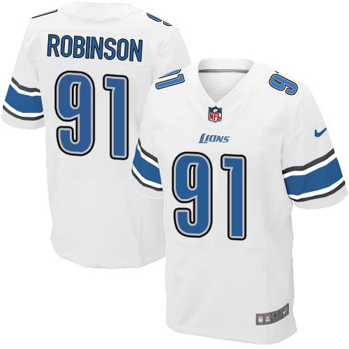 Nike Lions #91 A'Shawn Robinson White Men's Stitched NFL Elite Jersey