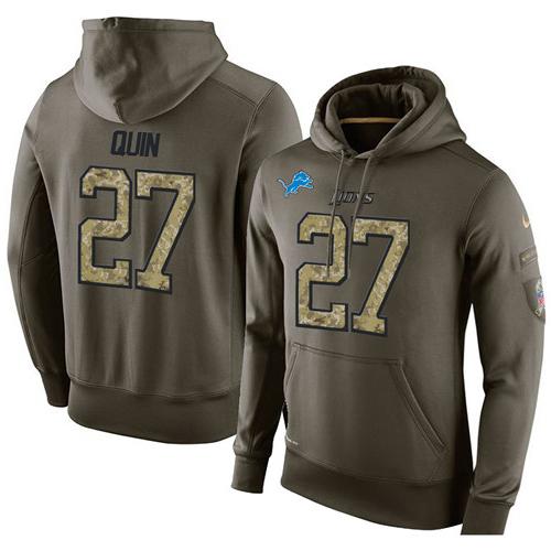 NFL Men's Nike Detroit Lions #27 Glover Quin Stitched Green Olive Salute To Service KO Performance Hoodie