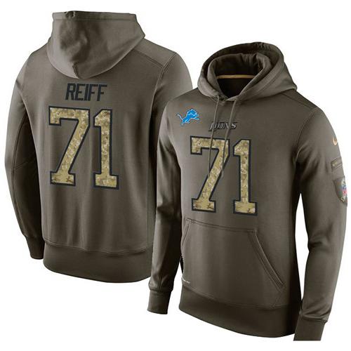 NFL Men's Nike Detroit Lions #71 Riley Reiff Stitched Green Olive Salute To Service KO Performance Hoodie