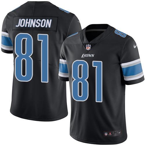 Lions #81 Calvin Johnson Black Men's Stitched Football Limited Rush Jersey
