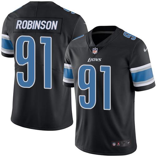 Nike Lions #91 A'Shawn Robinson Black Men's Stitched NFL Limited Rush Jersey