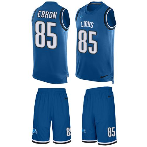 Nike Lions #85 Eric Ebron Blue Team Color Men's Stitched NFL Limited Tank Top Suit Jersey