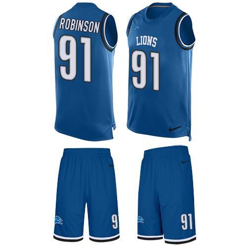 Nike Lions #91 A'Shawn Robinson Blue Team Color Men's Stitched NFL Limited Tank Top Suit Jersey