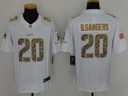 Nike Lions #20 Barry Sanders White Men's Stitched NFL Limited Salute to Service Jersey