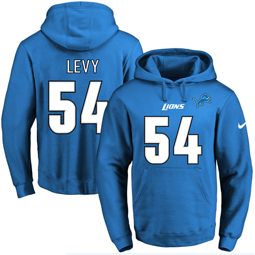 Nike Lions #54 DeAndre Levy Blue Name & Number Pullover NFL Hoodie