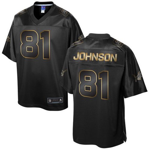 Nike Lions #81 Calvin Johnson Pro Line Black Gold Collection Men's Stitched NFL Game Jersey