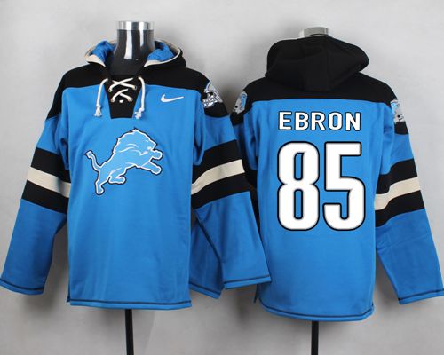 Nike Lions #85 Eric Ebron Blue Player Pullover NFL Hoodie