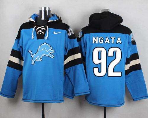Nike Lions #92 Haloti Ngata Blue Player Pullover NFL Hoodie