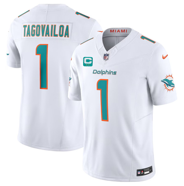 Men's Miami Dolphins #1 Tua Tagovailoa White 2023 F.U.S.E With 2-Star C Patch Vapor Limited Football Stitched Jersey