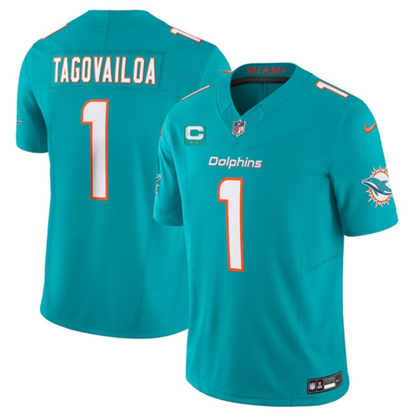 Men's Miami Dolphins #1 Tua Tagovailoa Aqua 2023 F.U.S.E With 2-Star C Patch Vapor Limited Football Stitched Jersey