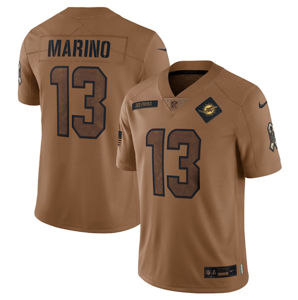 Men's Miami Dolphins #13 Dan Marino 2023 Brown Salute To Service Limited Football Stitched Jersey